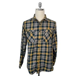Mountain Hardwear Men's Small Yellow Gray Plaid Flannel Long Sleeve Button Shirt